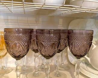 Set of 8 Cristal D'Arques Amethyst Goblets/Wine Glasses