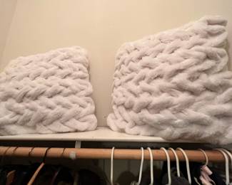 2 White Braided Faux Fur Throw Pillows