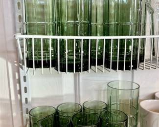 Green Waffle Glass Set of 6 High Ball Glasses, 6 Lowball Glasses