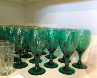 Set of 20 Green Glass Goblets