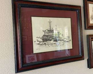 Framed and Matted Print of Barbara Foss Tug Boat by Christopher Paul Bollen