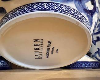 Ralph Lauren Mandarin Blue/White Porcelain Pitcher, Pair of  Ralph Lauren Mandarin Blue/White Porcelain Candle Sticks, Ralph Lauren Mandarin Blue/White Ginger Jar