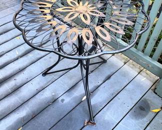 Outdoor Black Metal Bistro Table with Floral Design