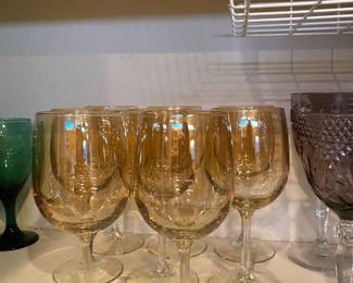Set of 8 Amber/Clear Wine Glasses 