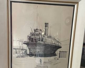 Framed Sketch of River Boat by Reeves
