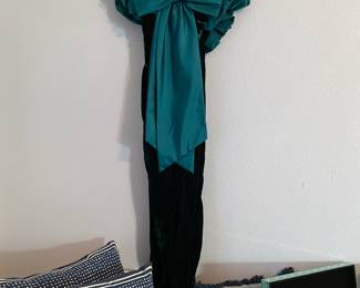 Black/Green Flared Satin Shoulder with Bow Front