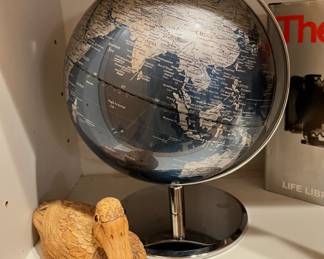 2 Tone Table Top World Globe, Corn Husk Duck Figurine