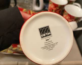 222 Fifth Red Camelia Dinnerware Set - 2 Salad Plates, 2 Dinner Plates, 4 Tall Mugs, Platter, 3 Square Dipping Bowls, 2 Small Round Bowls