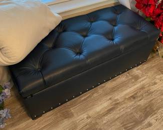 Black Faux Leather Tufted Bench