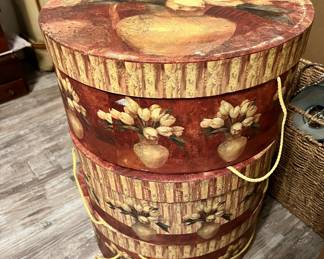 Set of 3 Round Floral Designed Storage Boxes