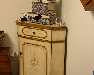 White Washed Corner Cabinet with Floral Design