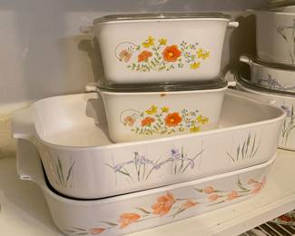 2 Corning Ware "Wildflower" Casserole Dishes - P-4-B, Corning Ware "Peach Floral" Roaster Dish
