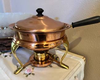 Copper/Brass Chafing Dish - Double Boiler Fondue Set 