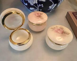 3 Alabaster Jewelry Boxes with Rose Design