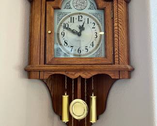 Tempus Fugit Oak Chiming Pendulum Corner Clock