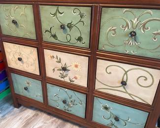 9 Drawer Accent Dresser with Floral Painted Drawers