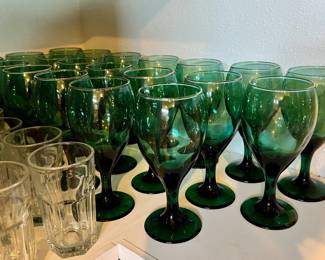 Set of 20 Green Glass Goblets