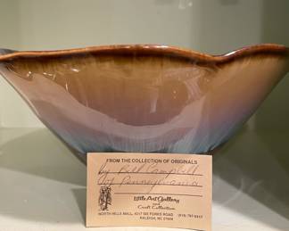Brown/Blue Drip Glass Pottery Bowl by Bill Campbell