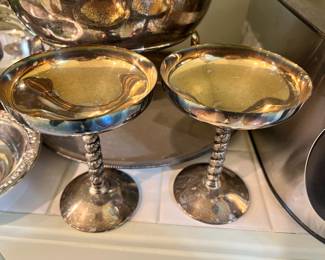 Pair of Bridalane Electro-Plate on Britannia Champagne Goblets