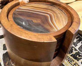 Brown Agate/Wood Coaster Set