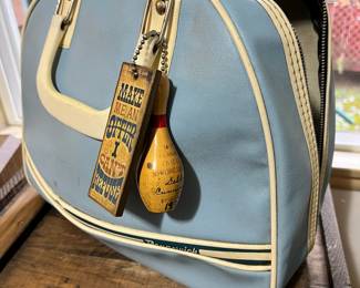 Brunswick Baby Blue Leather Bowling Bag, Brunswick Sea Strike Bowling Ball