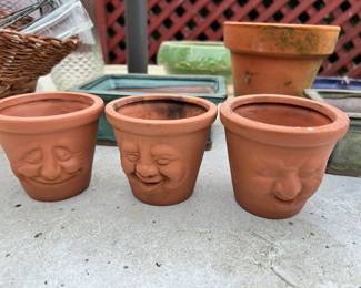 Set of 3 Face Terra Cotta Flower Pots