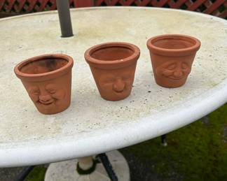 Set of 3 Face Terra Cotta Flower Pots