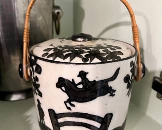 Cowboy On Horse Tea Caddy with Rattan Handle - Made in Japan