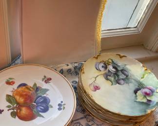 German Bavarian Fruit Themed Salad Plates, Gold Rimmed Salad Plates with Grape Design