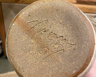 White/Brown Pottery Decanter by Newman