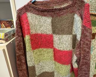 Green/Brown/Red Knitted Sweater with Square Block Design