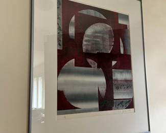 1988 Red/White Circle Abstract Print By Wo Jones