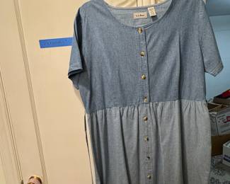 L.L. Bean Short Sleeve Button Up Denim Dress
