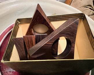 Set of 6 ESB Triangle Teak Napkin Rings - Made in Denmark
