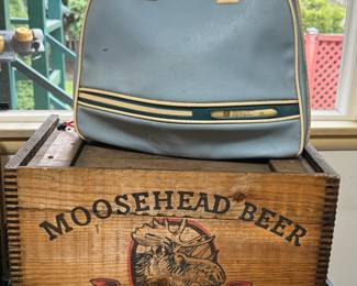 Brunswick Baby Blue Leather Bowling Bag, Moosehead Beer Wooden Crate