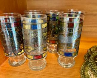 Set of 6 Stained Glass Beer Glasses - Pabst Blue Ribbon, Falstaff, Miller High Life