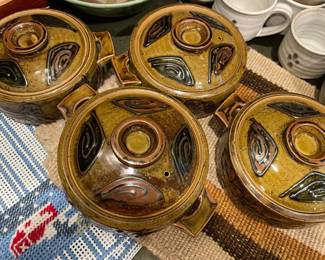 Set of 4 Mid Century Japanese Otagiri Stoneware Lidded Casserole Dishes