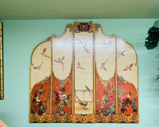 $350
King size bed with wood plaque heaboard 3'x56
Thomasville bedding included/mattress Englander with set of matching curtains