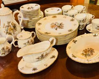 $375
Royal Worcester Dorchester pattern service for 10 11 dinner plates, 12 salad or dessert plates, 12B&B 10 cups & 12 saucers, 1 coffee pot, C&S, gravy bowl with underplate, 1 veggie. 62 pieces