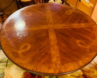 $495
Universal Furniture NC Round table 54Dx30H with Chippendale style 2 arms + 4 chairs
