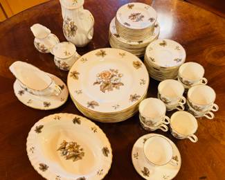 $375
Royal Worcester Dorchester pattern service for 10 11 dinner plates, 12 salad or dessert plates, 12B&B 10 cups & 12 saucers, 1 coffee pot, C&S, gravy bowl with underplate, 1 veggie. 62 pieces