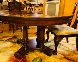 $495
Universal Furniture NC Round table 54Dx30H with Chippendale style 2 arms + 4 chairs