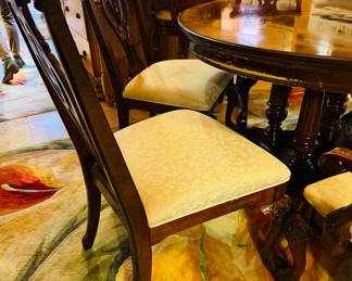 $495
Universal Furniture NC Round table 54Dx30H with Chippendale style 2 arms + 4 chairs