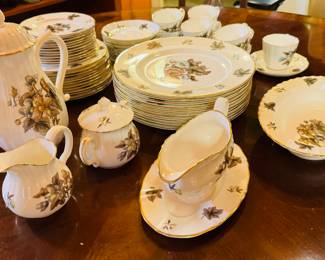 $375
Royal Worcester Dorchester pattern service for 10 11 dinner plates, 12 salad or dessert plates, 12B&B 10 cups & 12 saucers, 1 coffee pot, C&S, gravy bowl with underplate, 1 veggie. 62 pieces