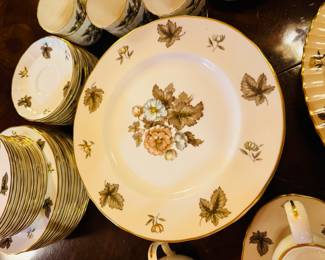 $375
Royal Worcester Dorchester pattern service for 10 11 dinner plates, 12 salad or dessert plates, 12B&B 10 cups & 12 saucers, 1 coffee pot, C&S, gravy bowl with underplate, 1 veggie. 62 pieces