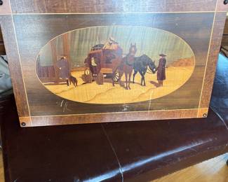 Inlaid wood stagecoach