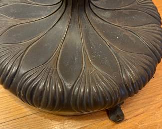 Base of floor lamp with red floral shade