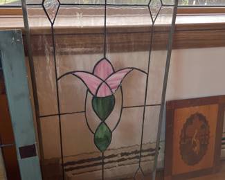 Leaded glass window tulip shaped one of dozens