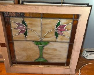 Leade glass double flower leaded glass window