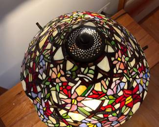 Top of leaded glass table lamp with TeePee shaped shade